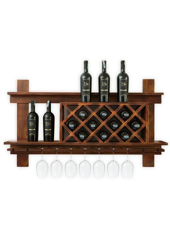 Настінна винна полиця з дерева Ілікава терракот (ПНК-020732) No Brand (327424041)