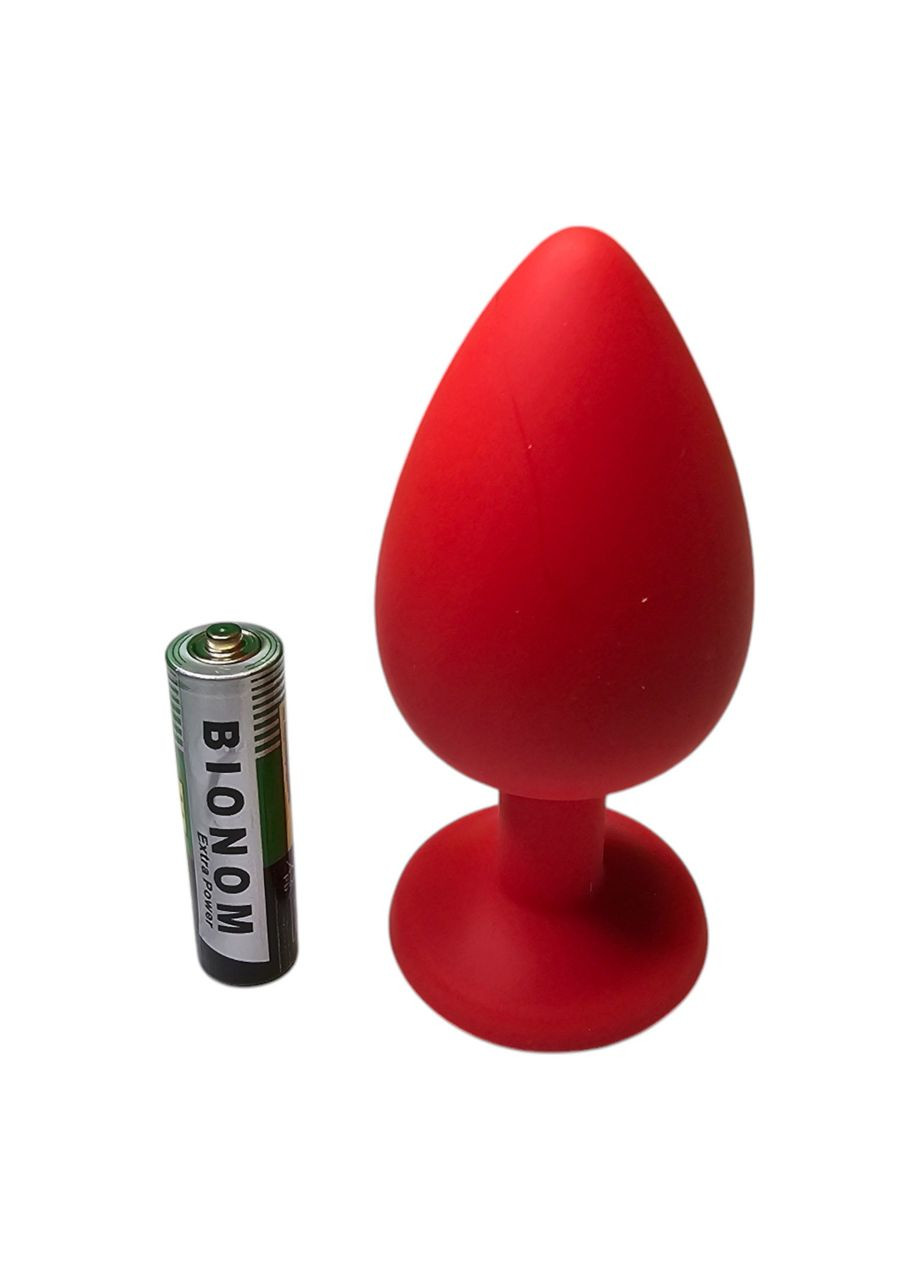 Анальна пробка силіконова червона з прозорим каменем Red Anal Plug Розмір L China (319774241)