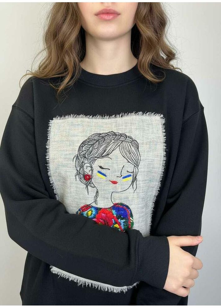 Чорний світшот унісекс з дизайнерським принтом “ляля” nora kvitin mknk2808 Nora Kvittin (363264170)