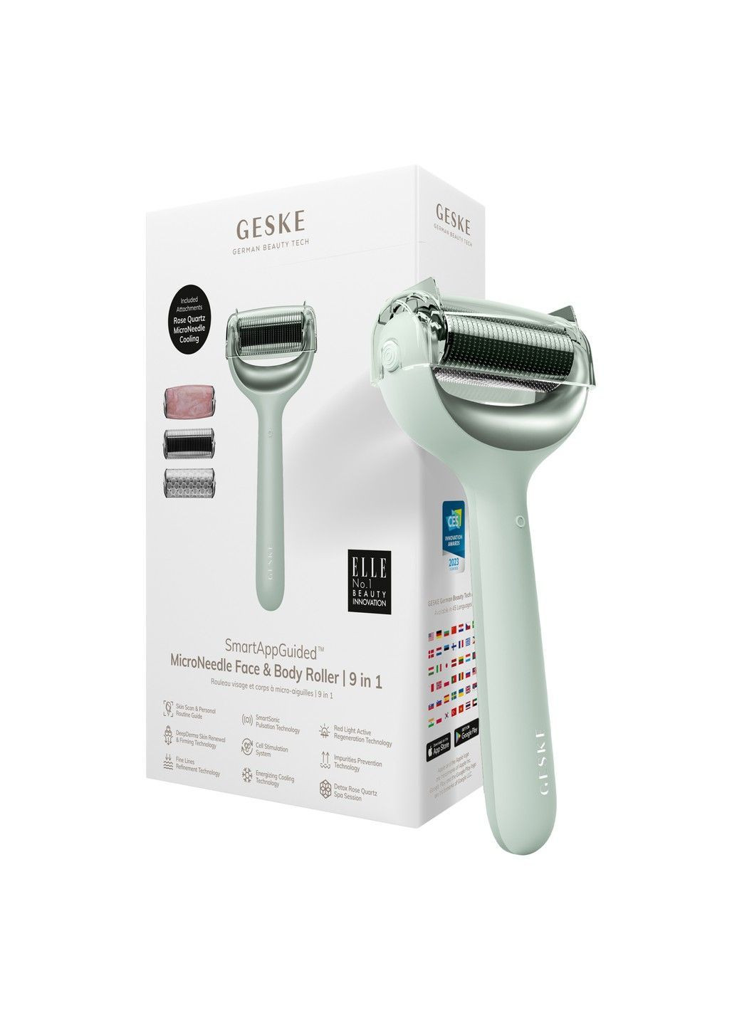 Ролер для голкової мезотерапії обличчя та тіла MicroNeedle Face&Body Roller 9в1 green GESKE (362567629)