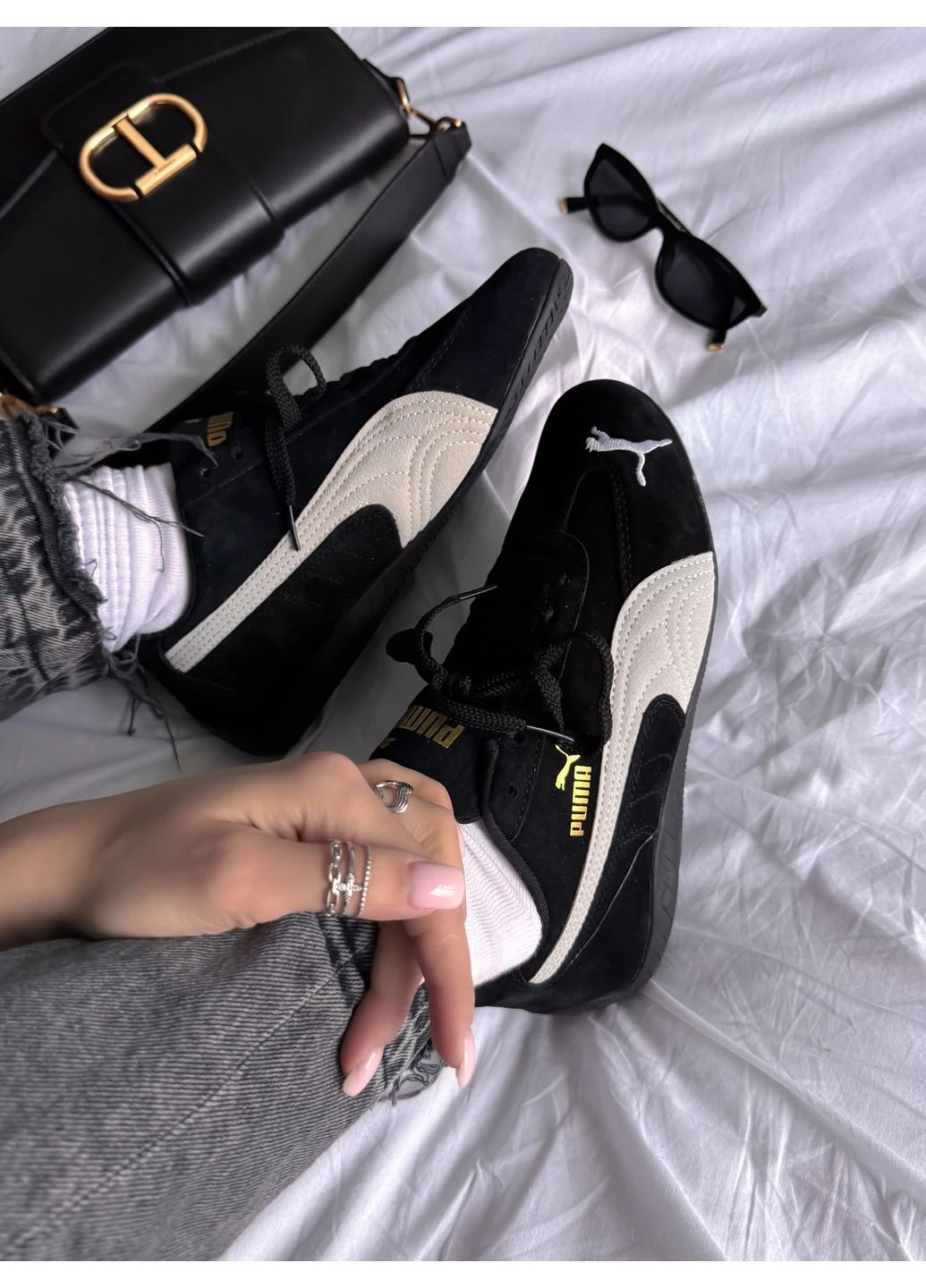 Кроссовки женские и мужские Puma Speedcat Black White | Пума Спідкат чёрные демисезоны (379863866)