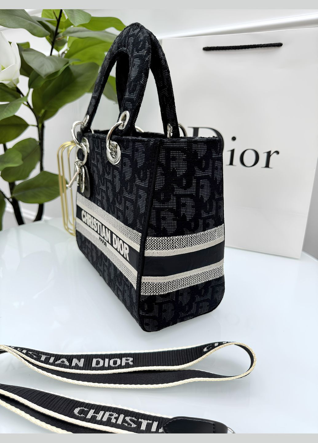 Диор сумка (текстиль черная, текстильные ручки) ЛЮКС No Brand (322452478)