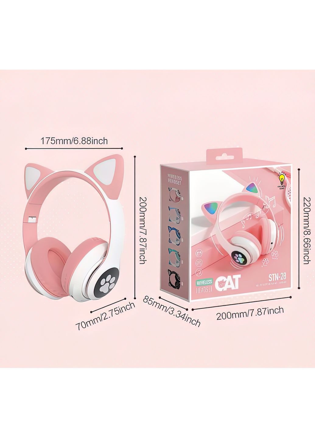 Бездротові портативні bluetooth TWS навушники з котячими вушками Cat STN-28 Рожеві No Brand (334011290)