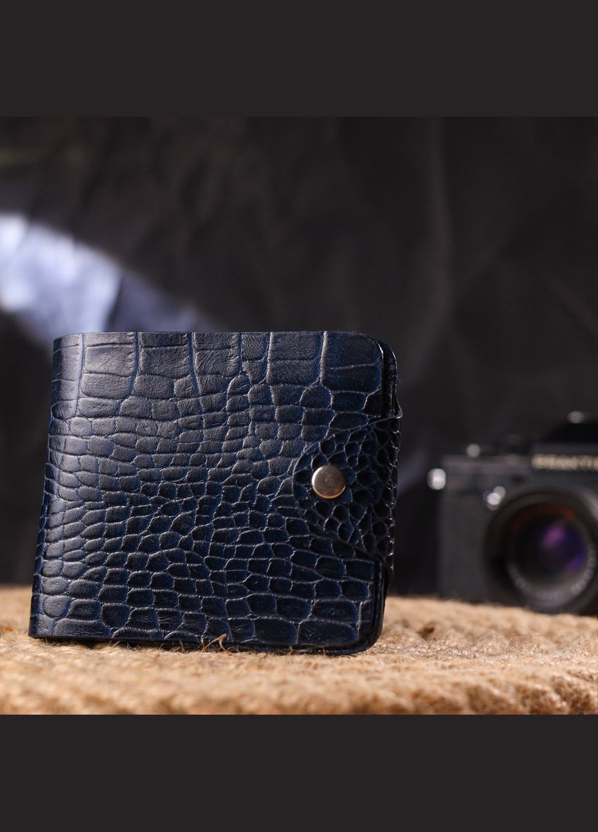Стильне портмоне для чоловіків у два складення з натуральної фактурної шкіри з тисненням під крокодила 21577 Синє Canpellini (329149205)