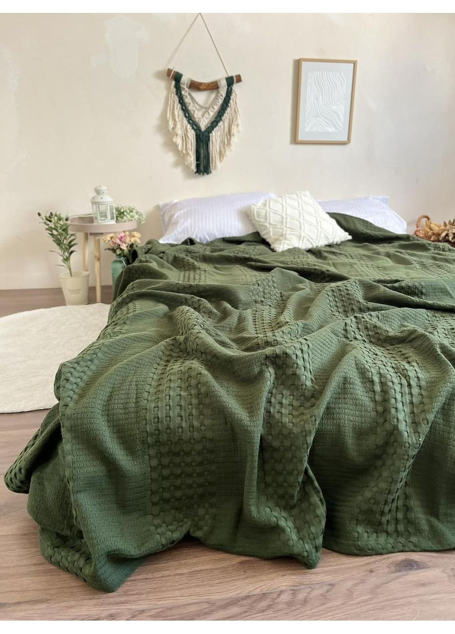 Покривало Марокко вафельне бавовняне темно-зеленого кольору ZEINTEX (315346988)