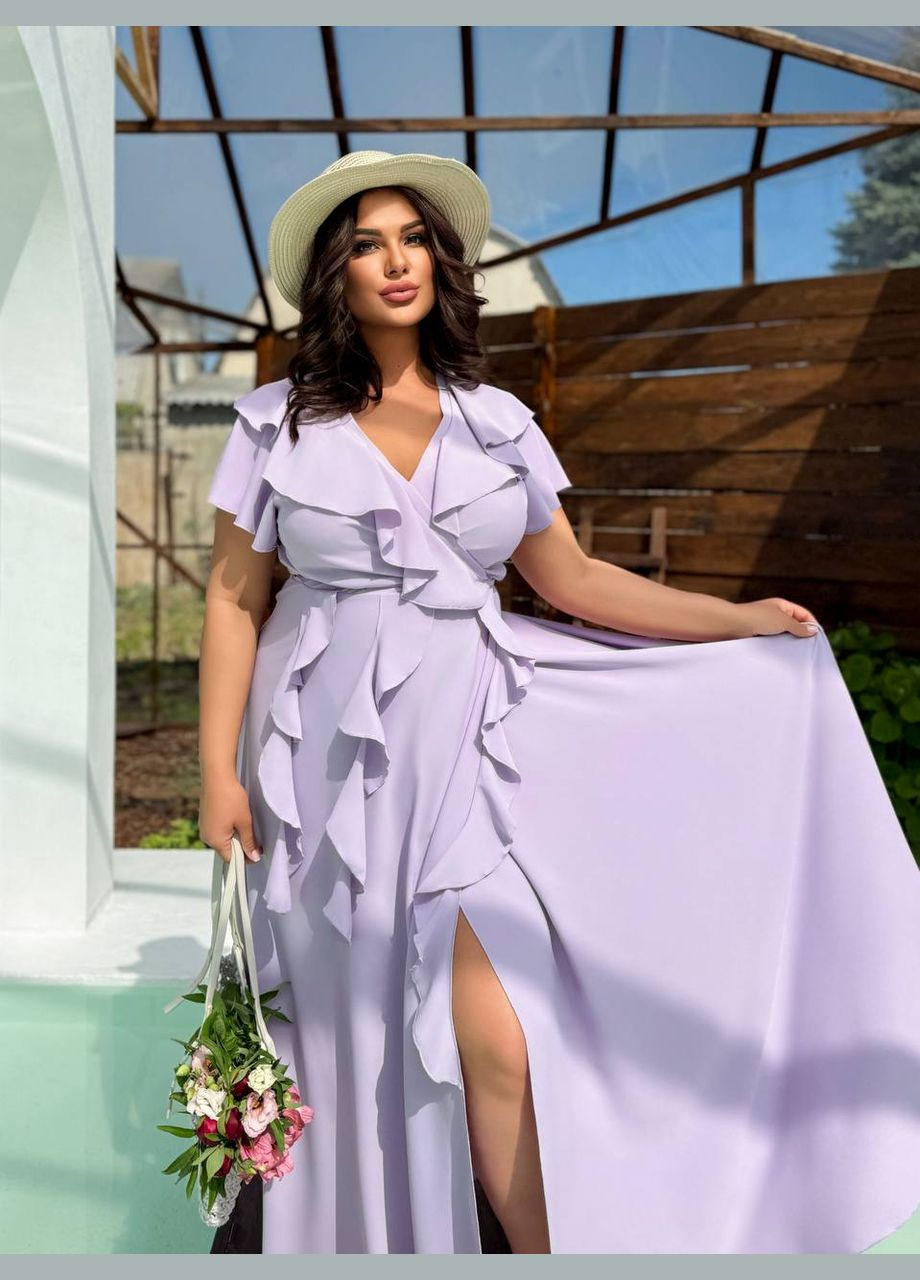 Сиреневое повседневный, праздничный, коктейльное, вечернее длинное платье с оборками на запах Україна