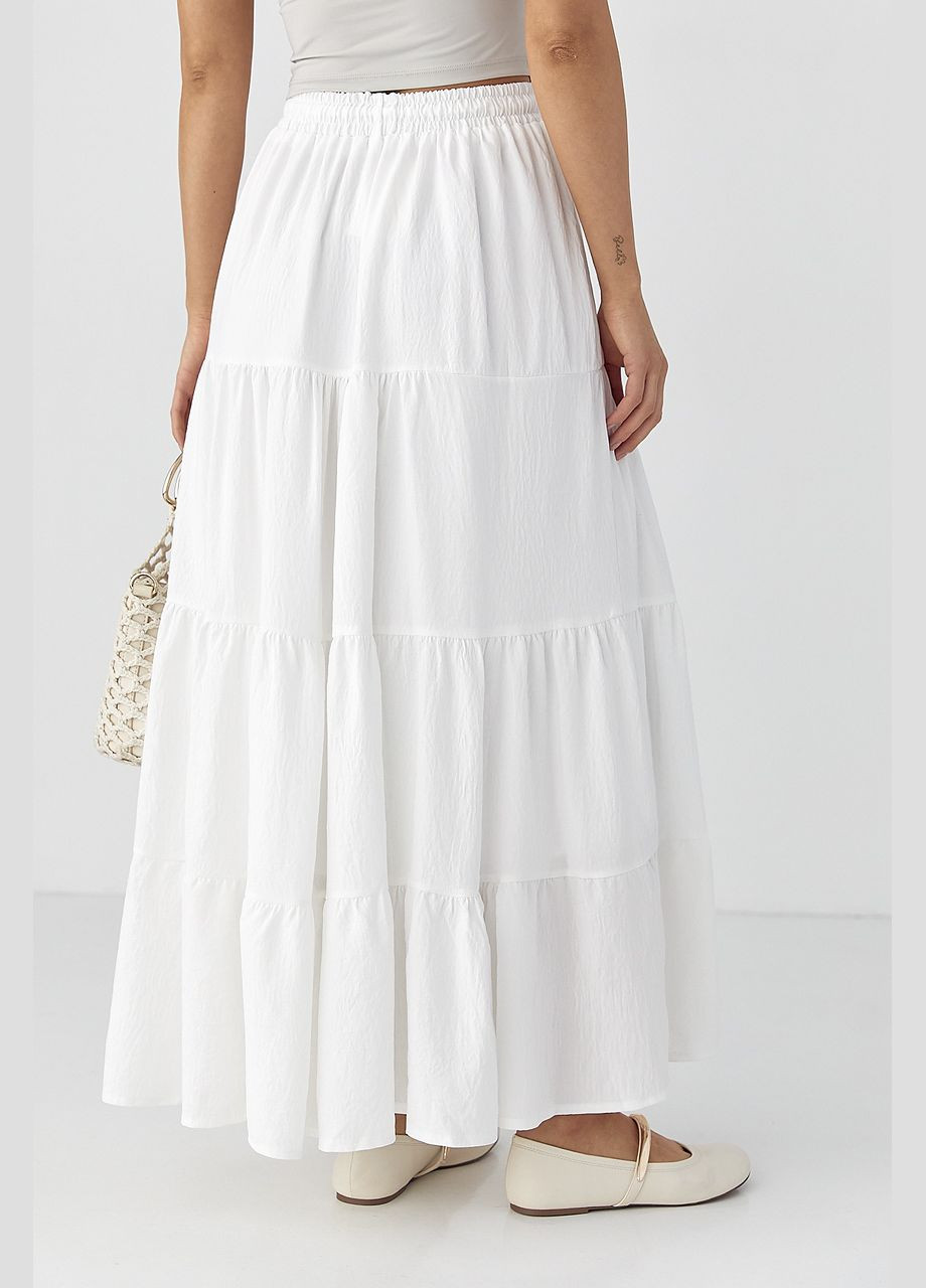 Молочная длинная женская юбка с воланами Lurex