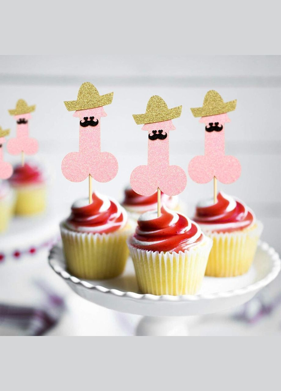 Розовые украшения Rshuhx для кексов с мини-шляпкой и усами, для празднований (24 шт) No Brand (302020108)