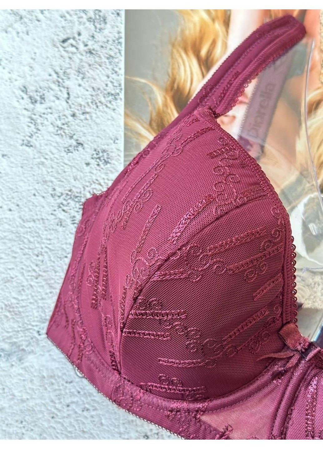 Бордовий бюстгальтер на чашку е, ліфчик для грудей 5 розміру бордо Diorella