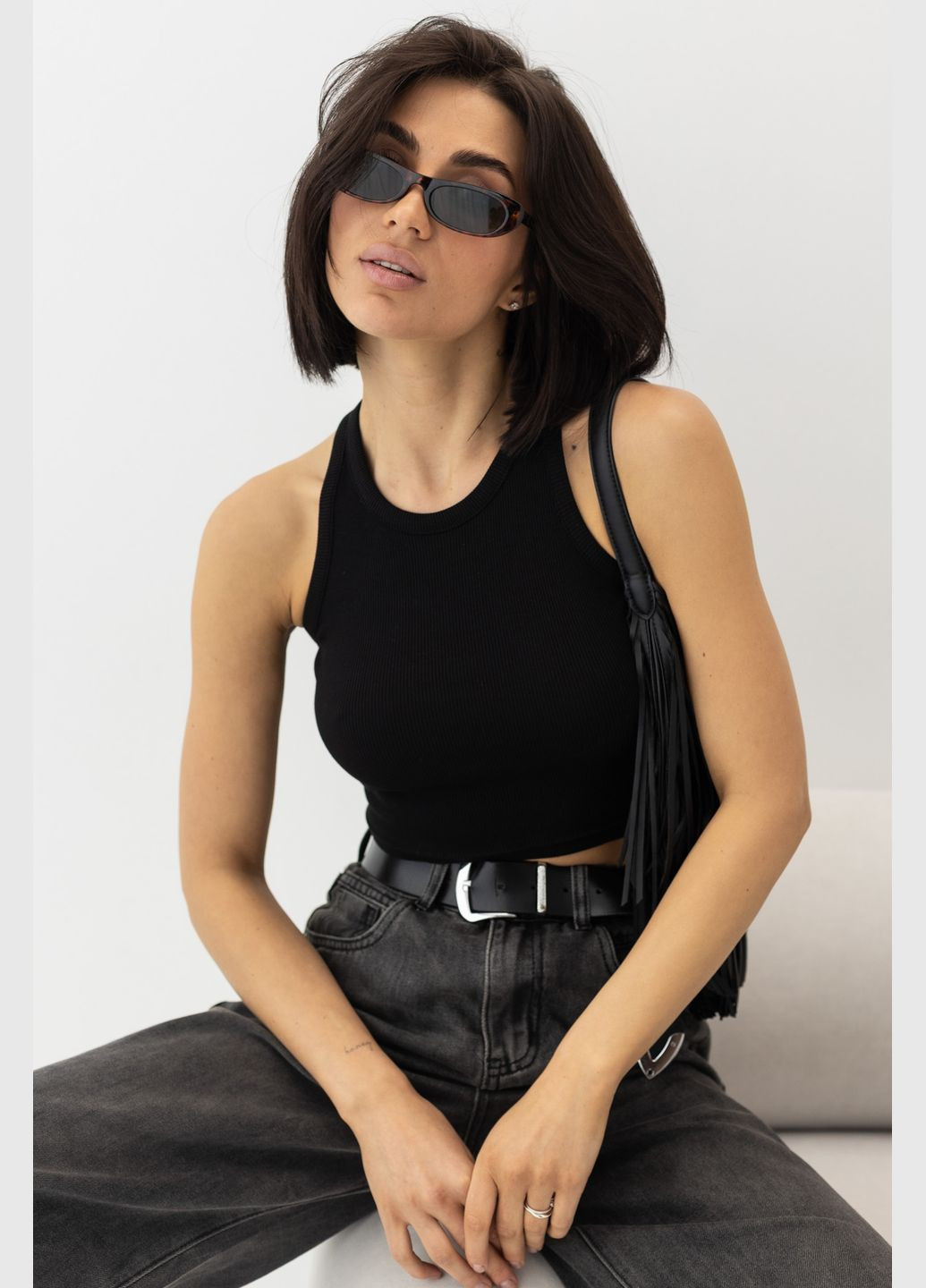 Женская майка-топ в рубчик из эластичного трикотажа Lurex — 324828125