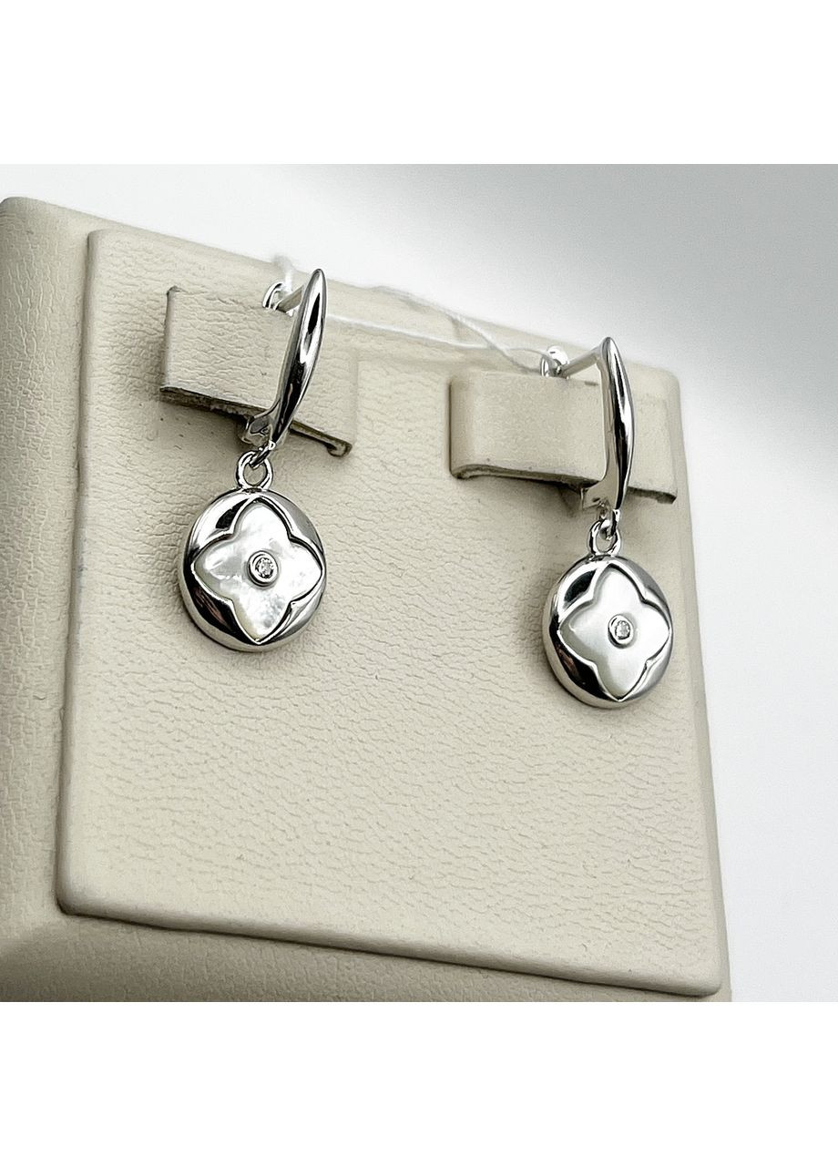 Серьги серебряные с перламутром, кубический цирконий 4,06 г No Brand (369737279)