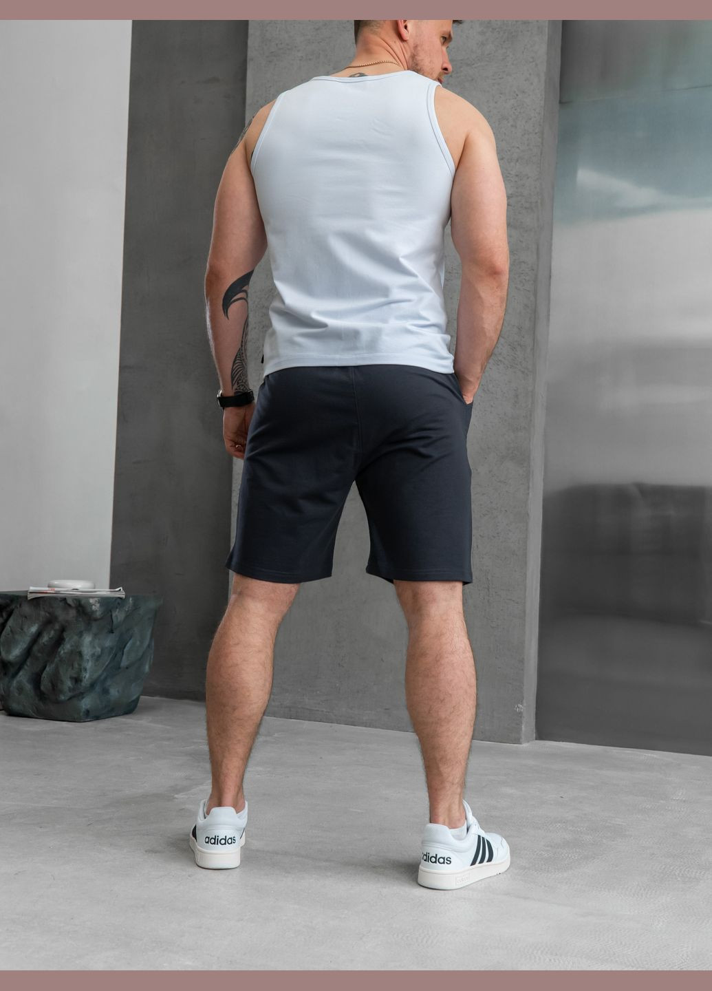 Шорты мужские однотонные спортивные шорты трикотажные из хлопка simple classic Графитовые Teamv (339059710)