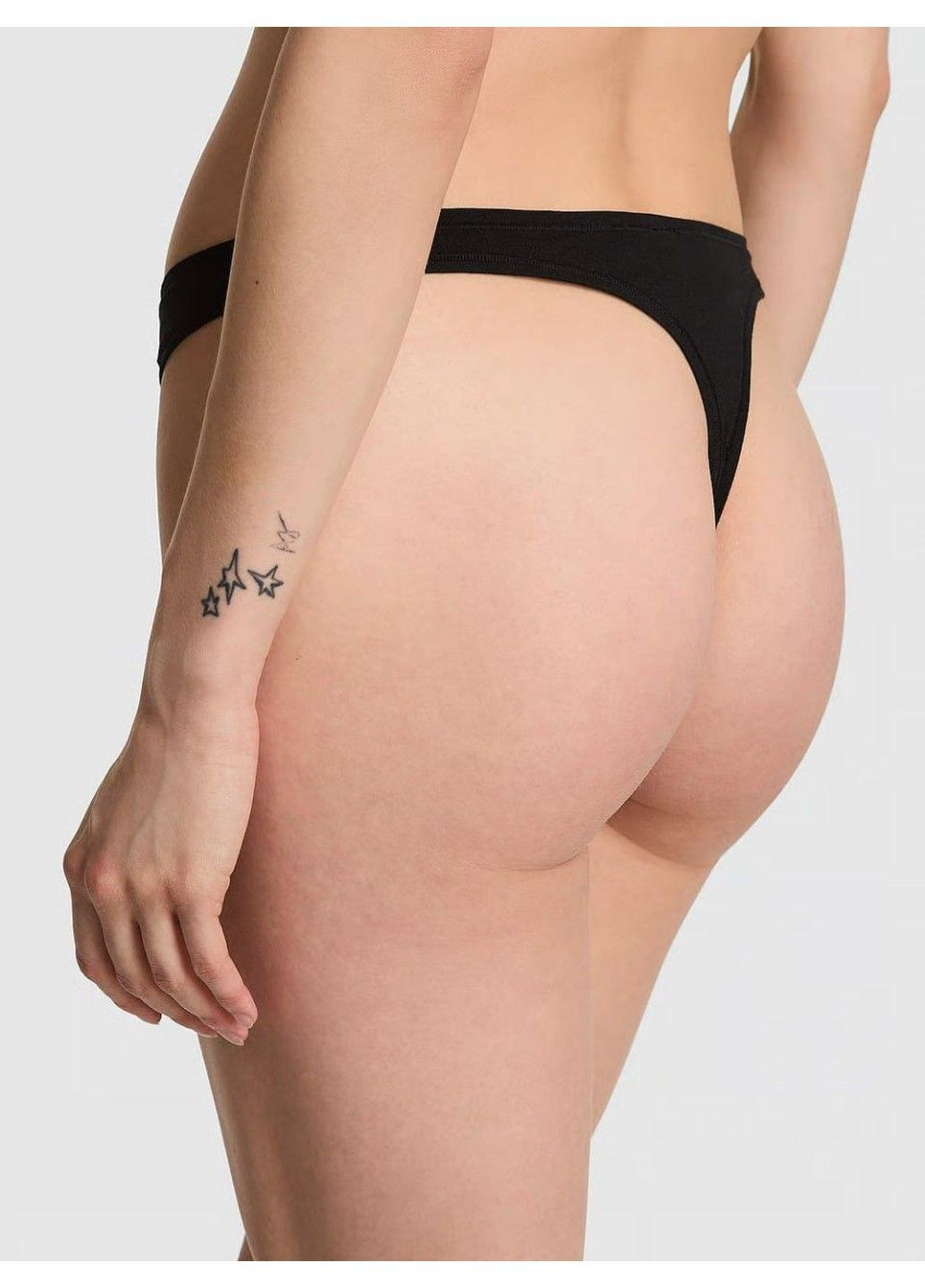 Трусики-стрінги жіночі бавовняні PINK Logo Cotton High-Leg Thong чорні Victoria's Secret (361010413)