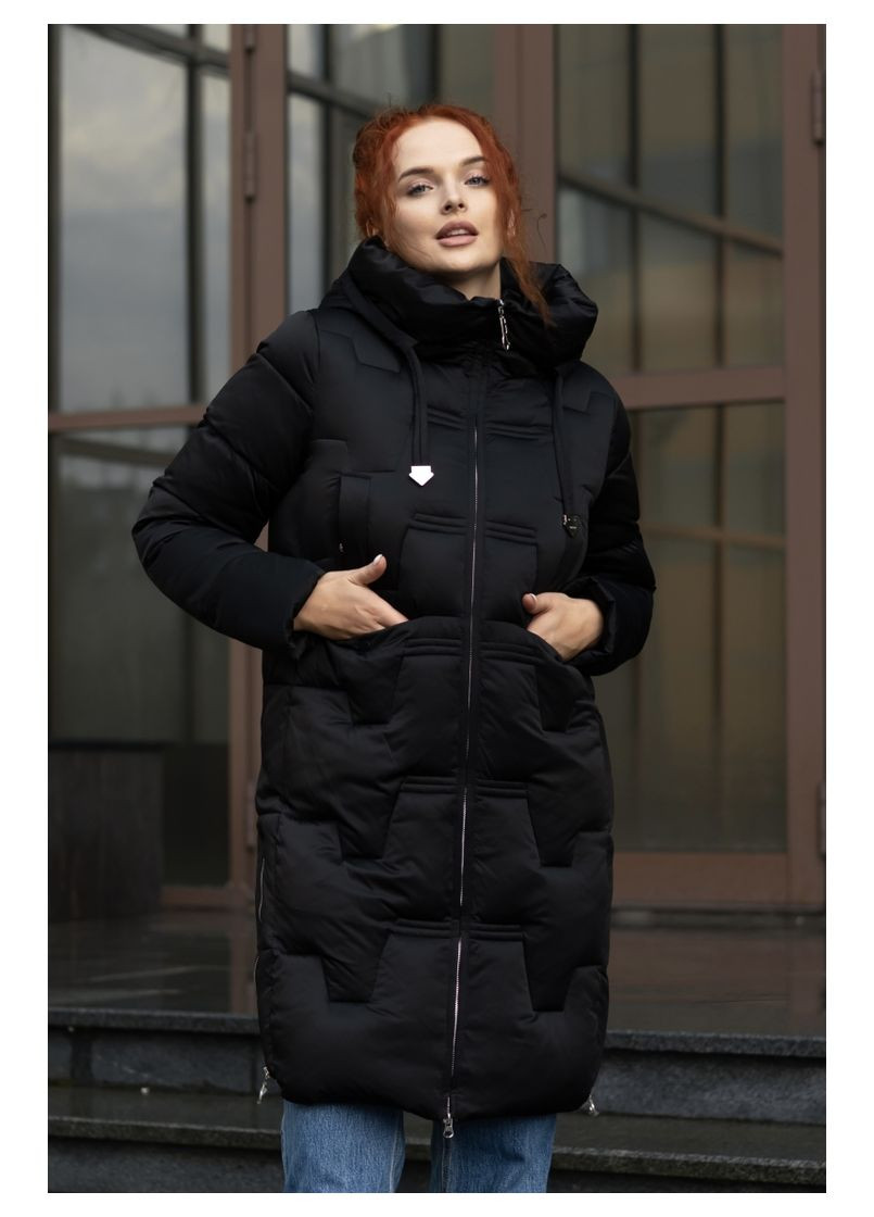 Чорна зимня жіноче зимове пальто 83652 Visdeer