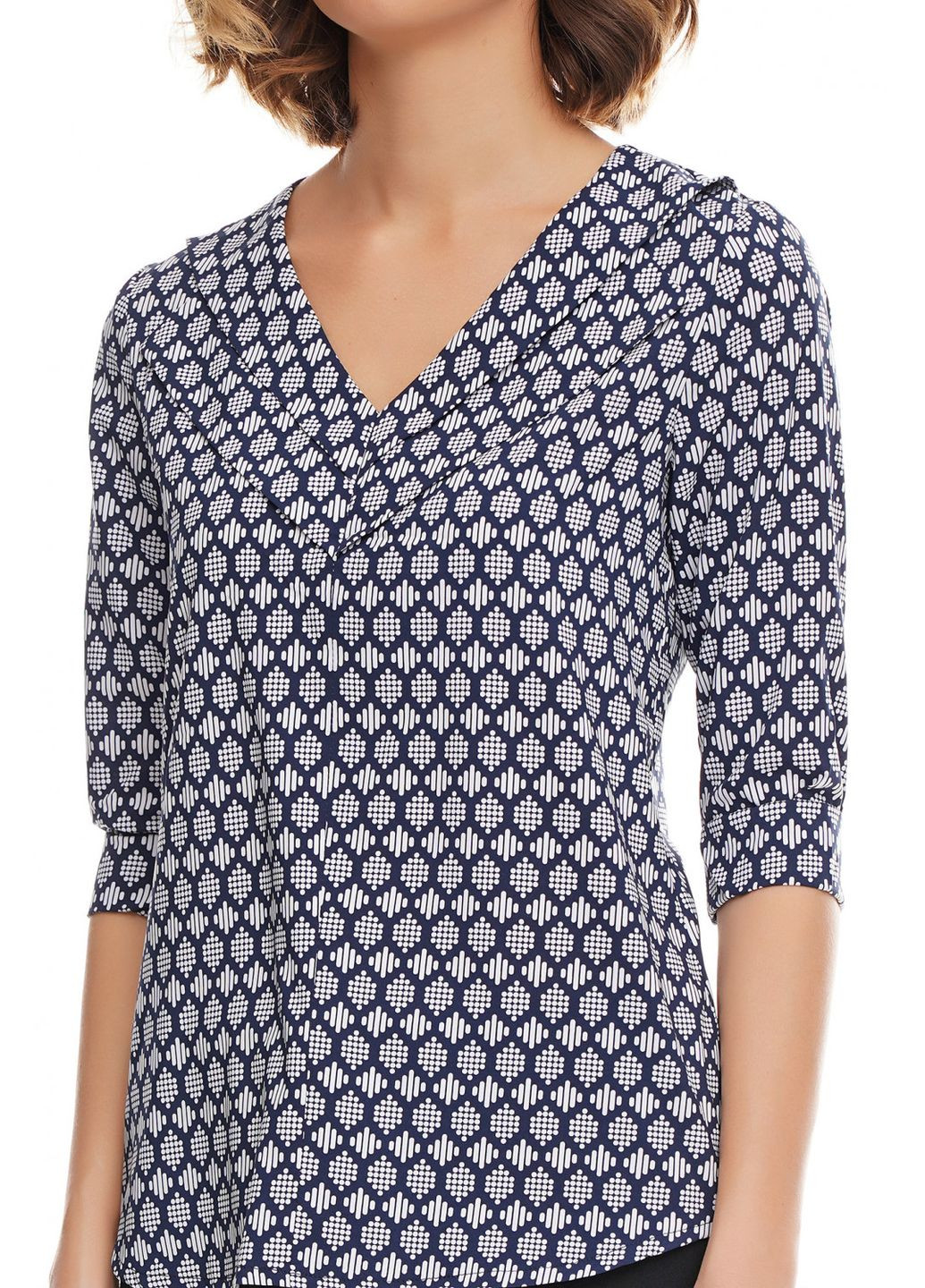 Синяя женская блузка с белым геометрическим рисунком (ll154912363) LadyLike