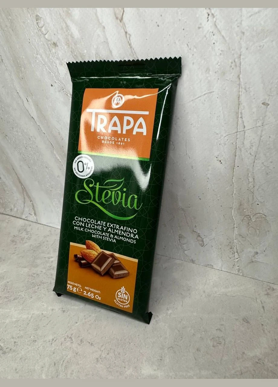 Молочный шоколад без сахара с миндалем Trapa Stevia, 75 г No Brand (329441059)