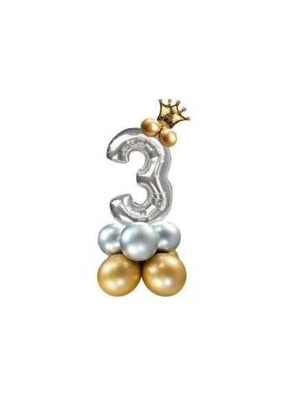 Композиция фольгированная цифра "3" серебро с короной "Сделай сам" No Brand (302313906)