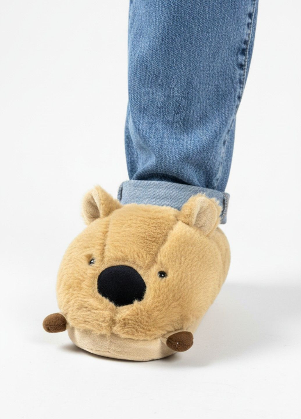 Капці домашні капібара для підлітків та дорослих бежеві плюшеві Lalapka (370606184)