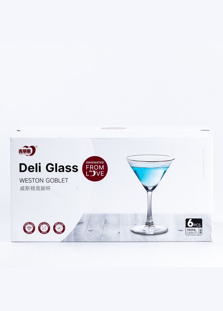 Набір келихів на високій ніжці 6 штук по 190 мл 6 штук для мартіні HP563 TS Kitchen (306849869)