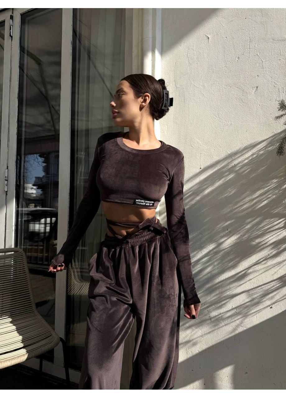 Жіночий велюровий костюм (лонгслів + палаццо) queensleep_7km 1617BL (350199229)