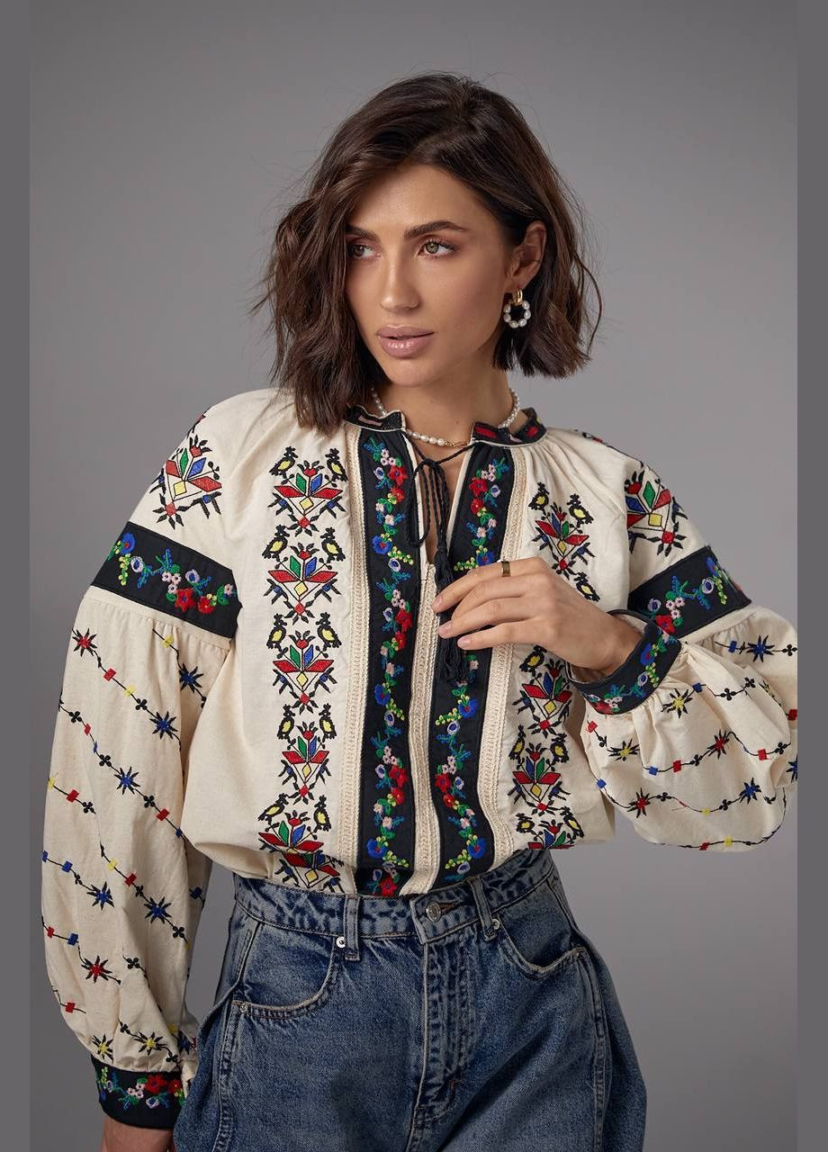 Бежева вишиванка Garna візерунок орнамент вільна бавовна, поліестер (325989486)