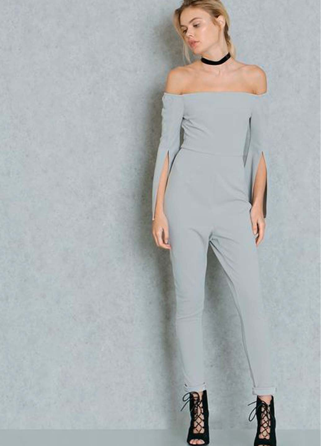 Комбінезон Missguided штани комбінезон-брюки однотонний сірий коктейльний, кежуал, повсякденний, вечірній поліестер