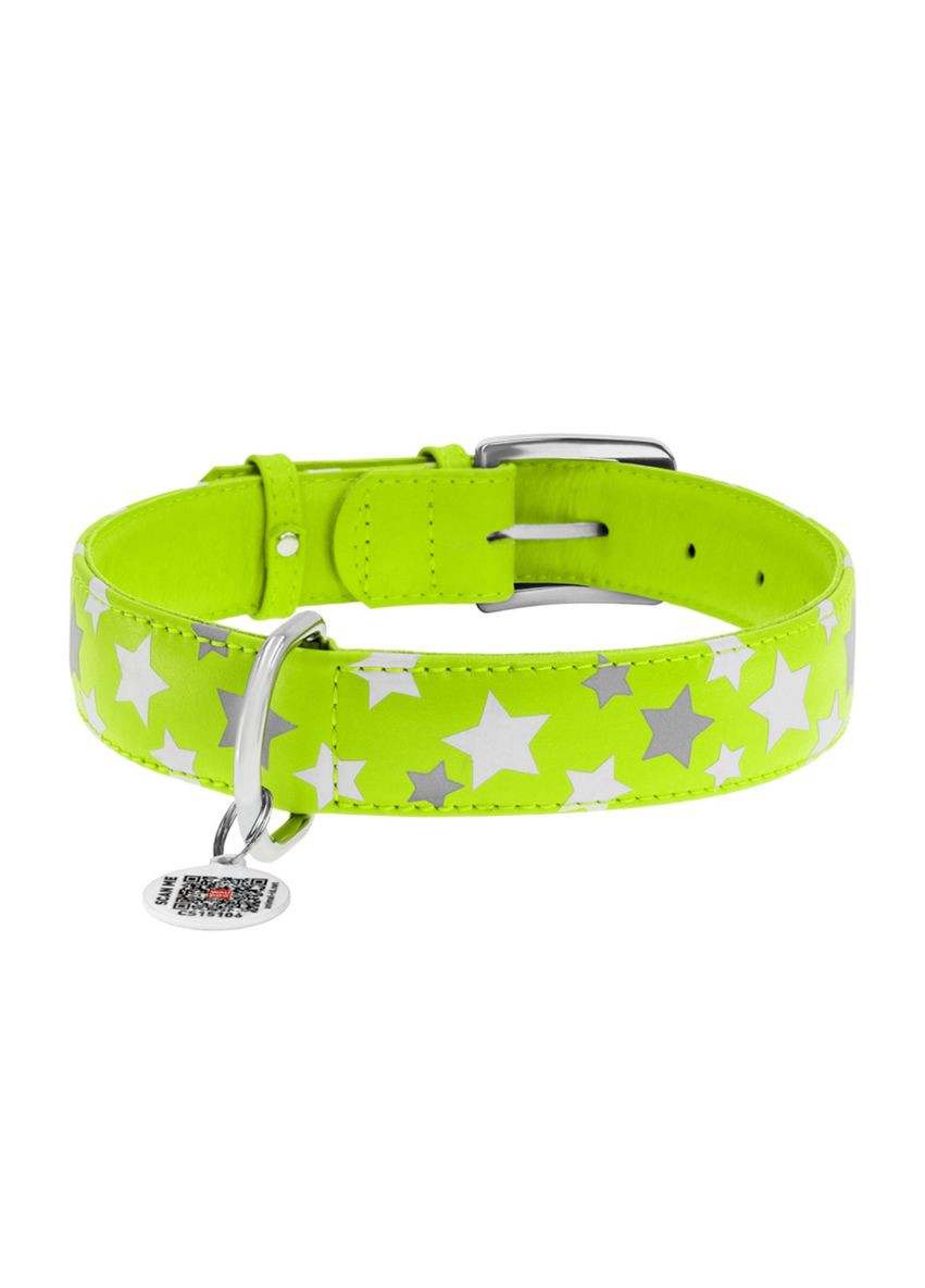 Нашийник для собак шкіряний Glamour візерунок "Зірочка" світний/світловідбивний Ш 35 мм Дл 46-60 см WAUDOG (279571018)