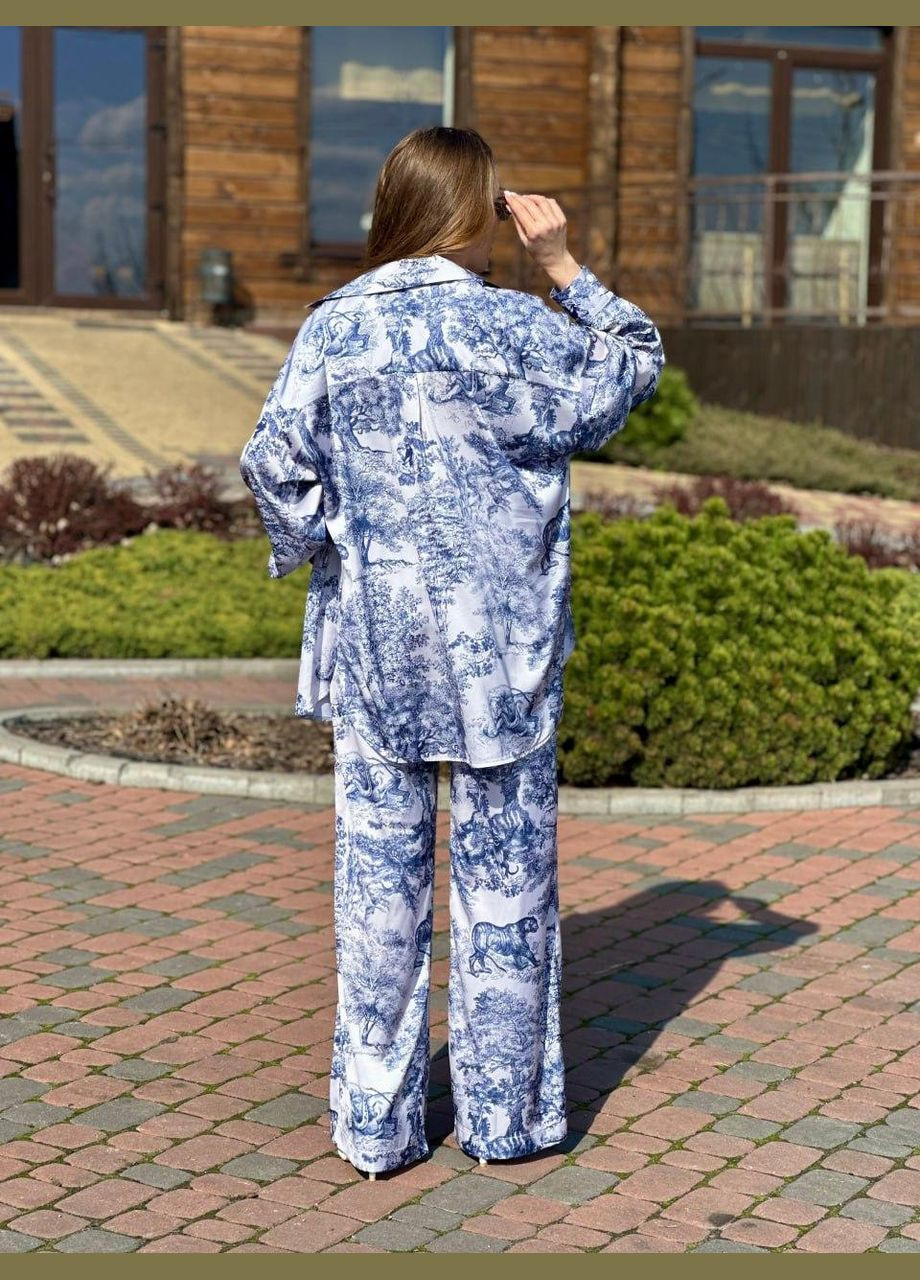 Женский костюм из шелка Диор рубашка и штаны Синий Maybel (326742008)