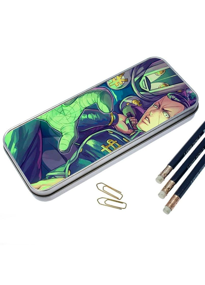 Пенал шкільний для хлопчика та дівчинки металевий Неймовірні пригоди ДжоДжо #010 7*18 см Silver No Brand (309160813)