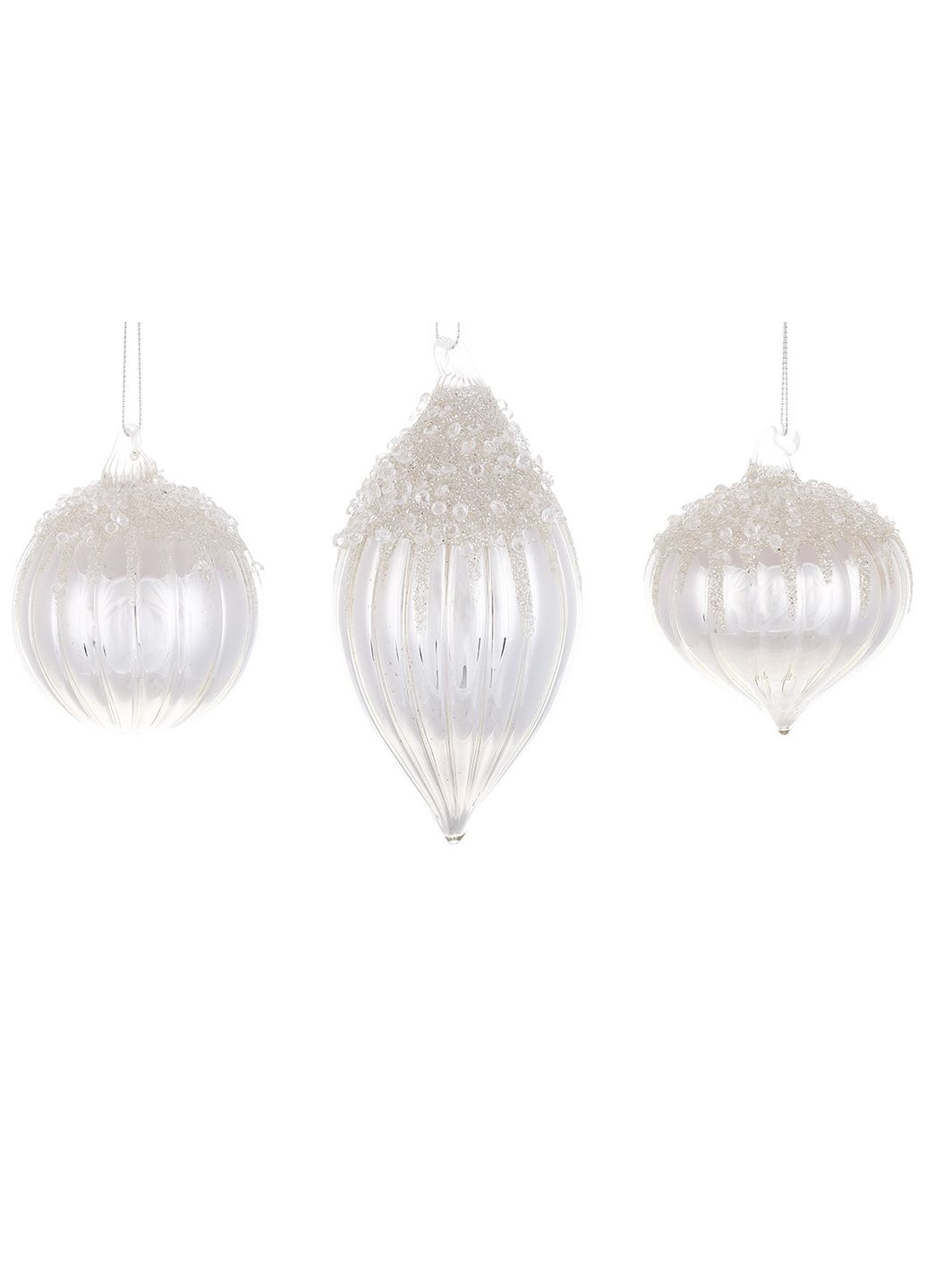 Набір 3 шт ялинкових прикрас з присипкою лід - куля, олива, цибуля 8 см, No Brand (301834180)