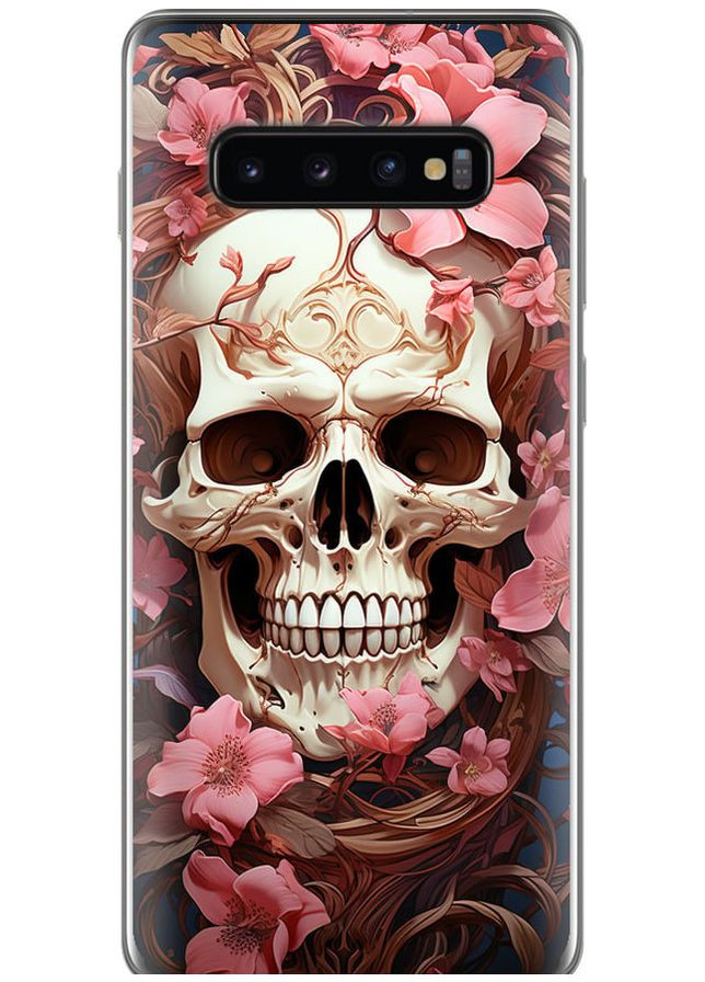 Силіконовий чохол 'Череп у рожевих квітах' для Endorphone Samsung Galaxy S10 Plus (281327367)