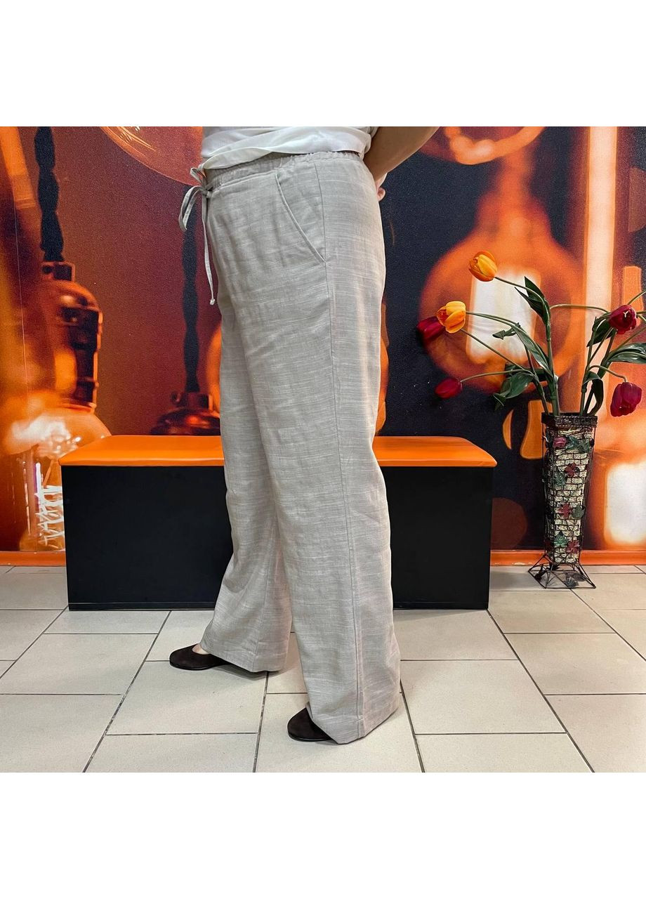 Брюки женские летние прямые лен на резинке большой размер 54 бежевые Nita (350349620)