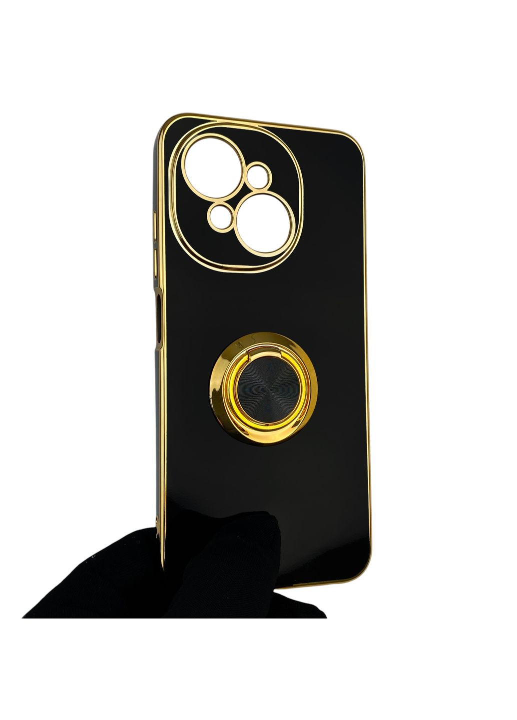 Чехол для Spark Go 2025 KL4 с кольцом-подставкой с золотой окантовкой на техно спарк го 2025 черный gs1 Tecno (366234631)