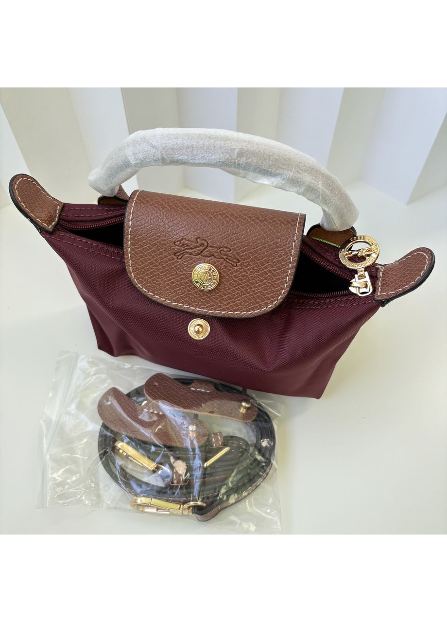 Маленька жіноча сумка (бургунді) 17×11×5.5 см в стилі Longchamp B&S (368827075)