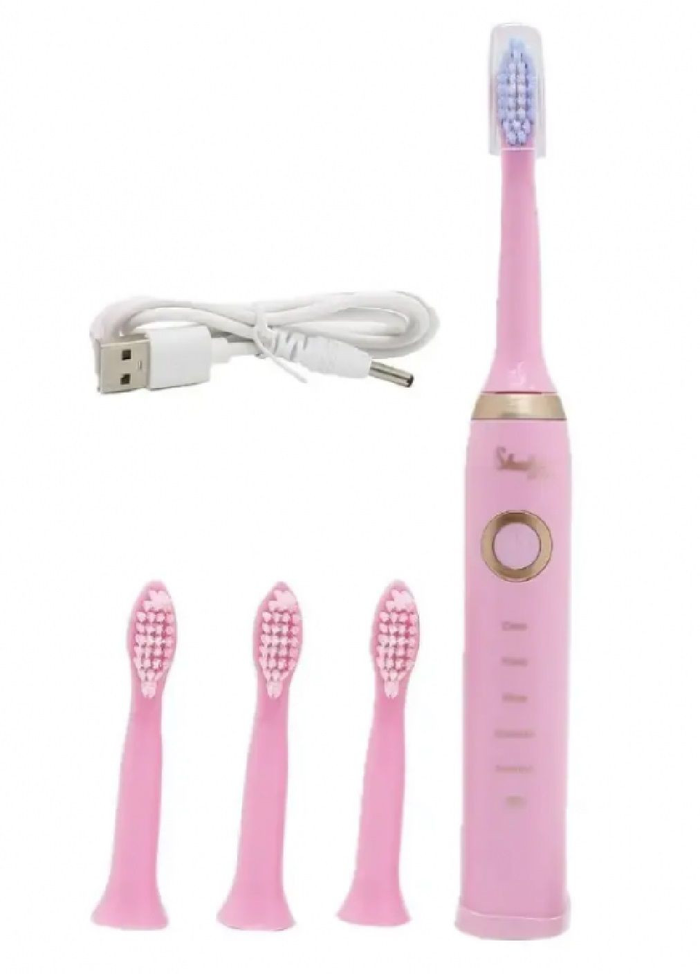 Электрическая ультразвуковая зубная щетка аккумуляторная водонепроницаемая ручка с 4 насадками 21х3х3 см (476305-Prob) Розовая Unbranded (278548832)