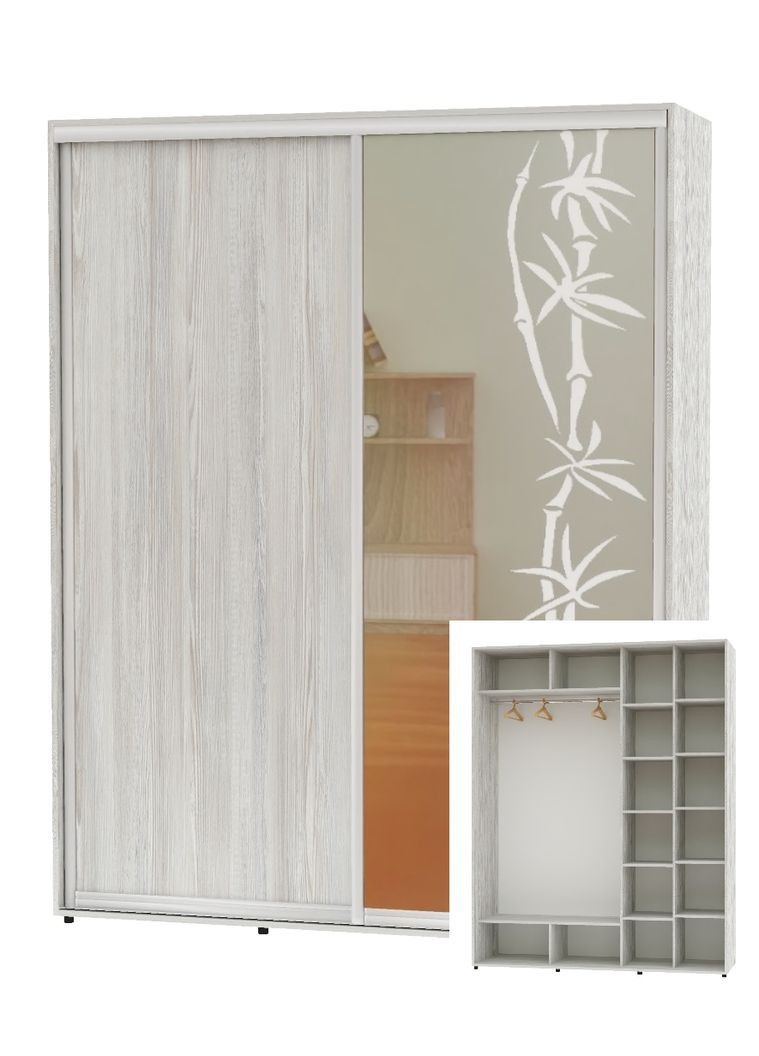 Шафа-купе дводверна 200*60*230 Сосна Натті ДСП/Дзеркало з піскострумним малюнком Алекса (360449535)