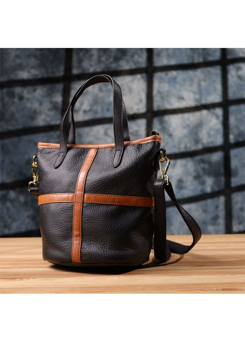 Женская кожаная сумка с коричневой вставкой на лицевой стороне 22997 Vintage (360428576)