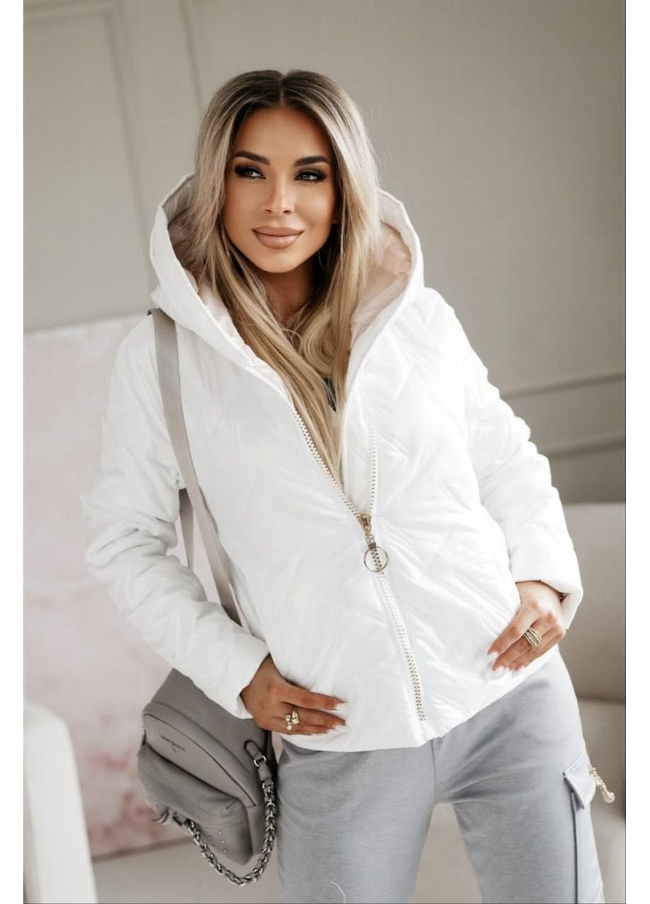 Белая демисезонная куртка плащевка лакейная пайка на силиконе 150+подкладка,с капюшоном Україна