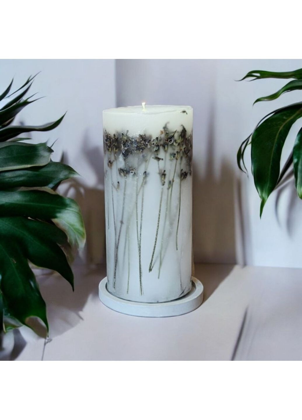 Набір з ароматизованої декоративної свічки ручної роботи з гілочками натуральної лаванди на гіпсовій підставці Handmade Studio - AV (372658831)