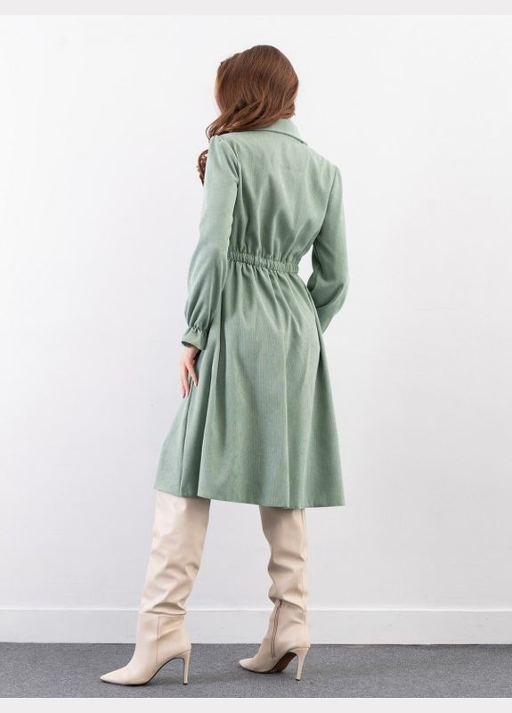 Зеленое повседневный зеленое вельветовое платье-рубашка с длинными рукавами ISSA PLUS однотонное