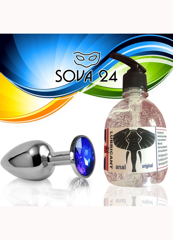 Анальна втулка M з синім стразом і лубрикантом Середня No Brand (340914611)