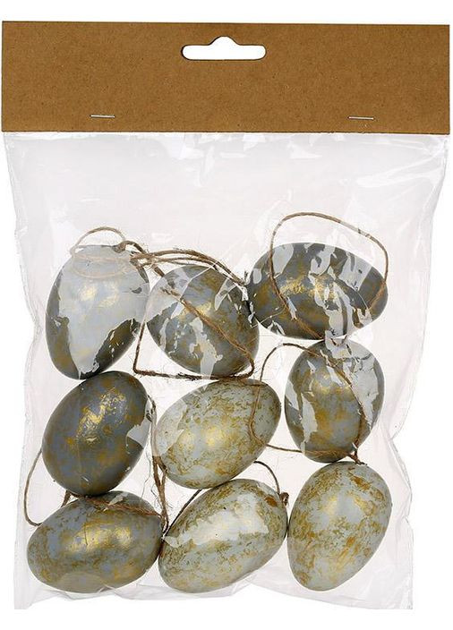 Пасхальный декоративный набор "Яйца" 9 подвесок, 3.5х5см, пластик, серый с золотым Bona (339780011)