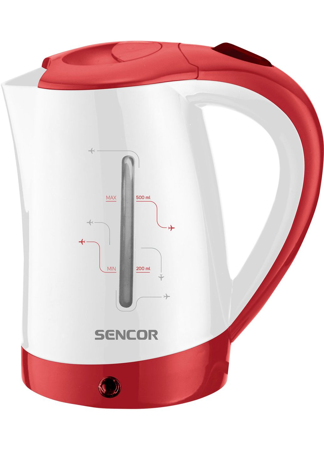 Електрочайник 0.5л, Strix, пластик, в комплекті 2 склянки + 2 ложки, біло-червоний Sencor (314750075)