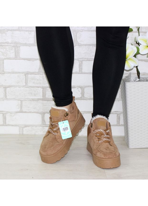 Зимові жіночі стильні кросівки із замші Fashion коричневі зими (370877883)