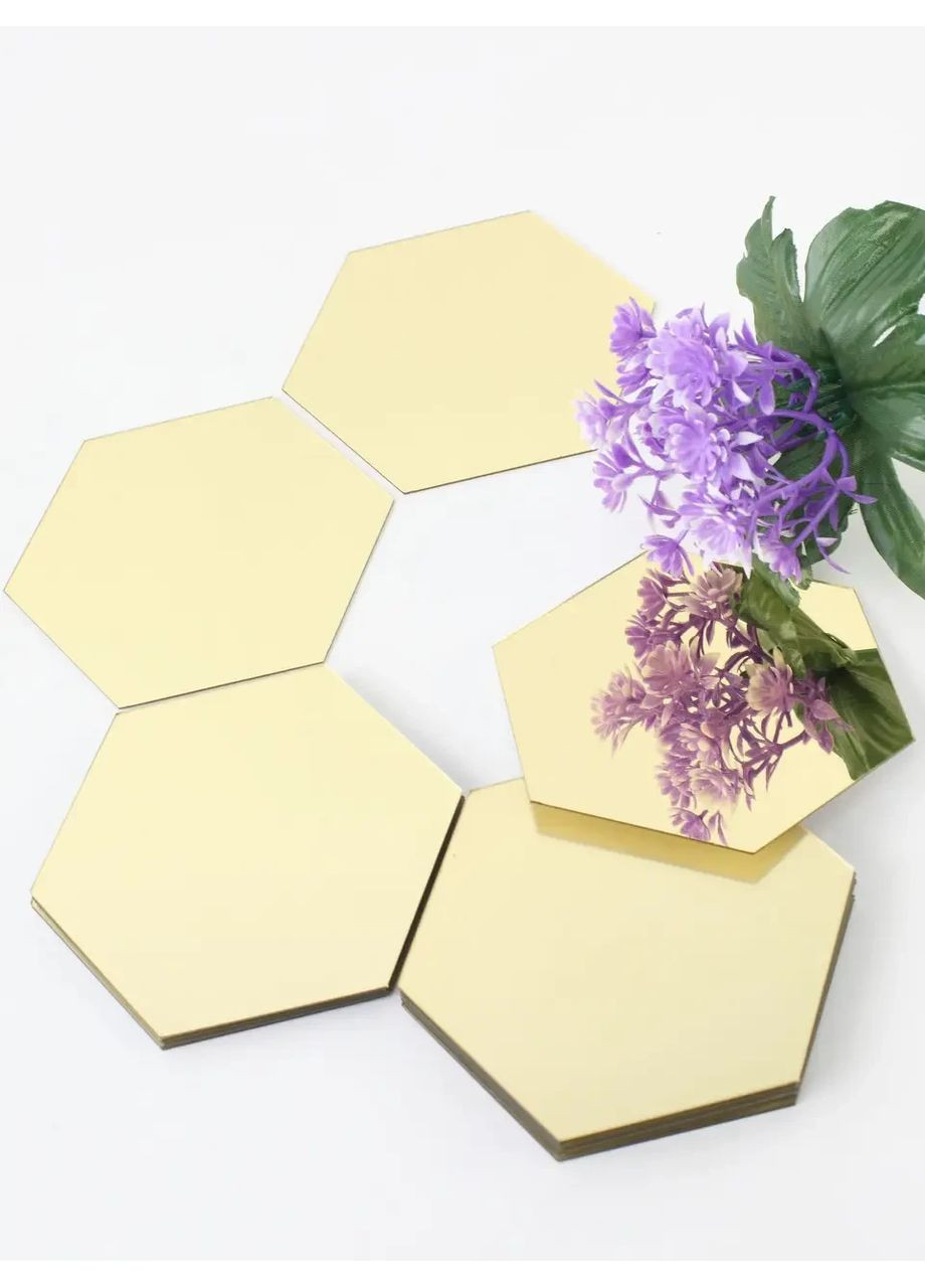 Дзеркальна настінна наклейка акрилова декоративна для стін Соти-96 9.6х8.3 см 18 шт. Золото Ваша Світлість (366334547)