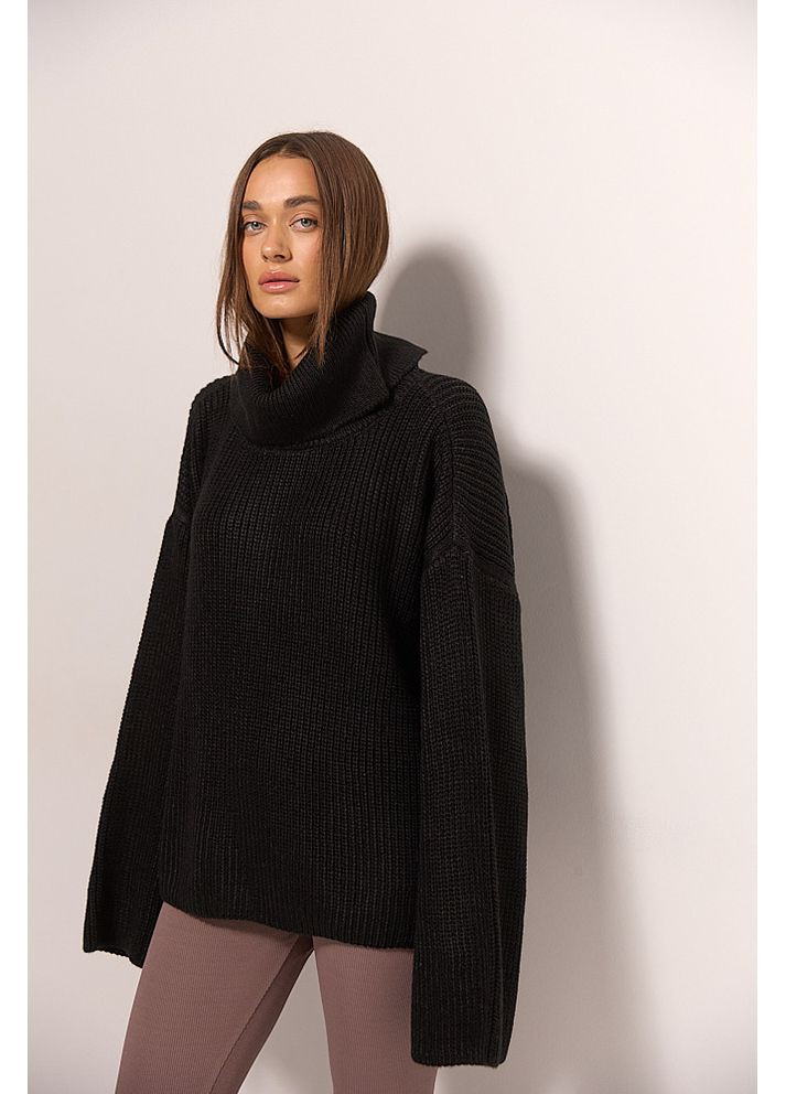 Жіночий вязаний светр oversize чорний з розрізом ззаду на комірі Arjen (307815060)