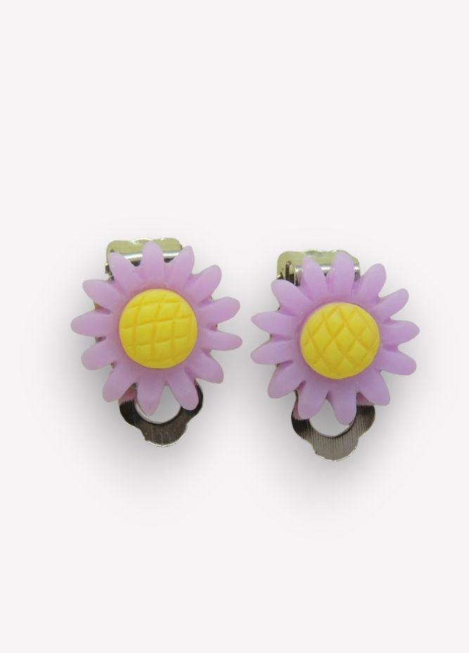 Сережки кліпси дитячі для вух без пробивання квітка Рожева Маргаритка Liresmina Jewelry (289533637)