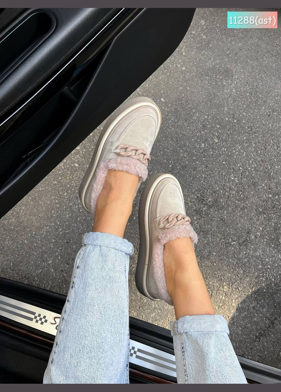 Осенние лофери с мехом No Brand из натуральной замши