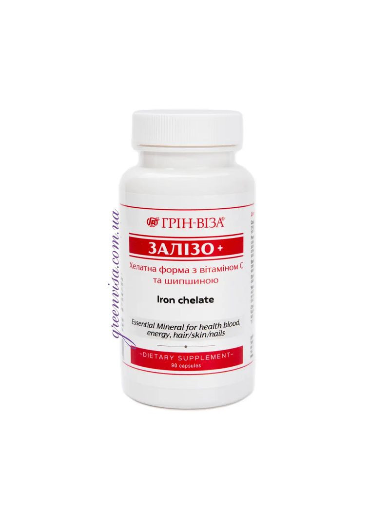 Залізо хелатне з вітаміном С та шипшиною 18 мг/60 мг/200 мг, 90 капсул Грин-Виза (302521009)