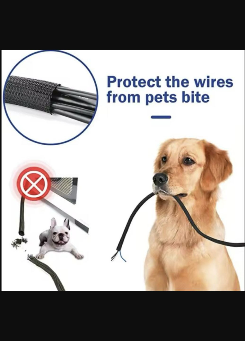 Обплетення кабелю фіксатор захист від тварин ізоляція для проводів від кішок /собак 3 м 13 мм Чорний Lencent (341534157)
